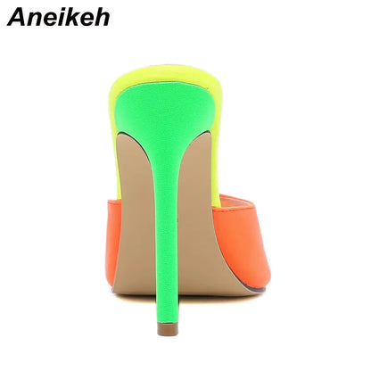 Aneikeh 2025 Orange Sandals Mules High Heels