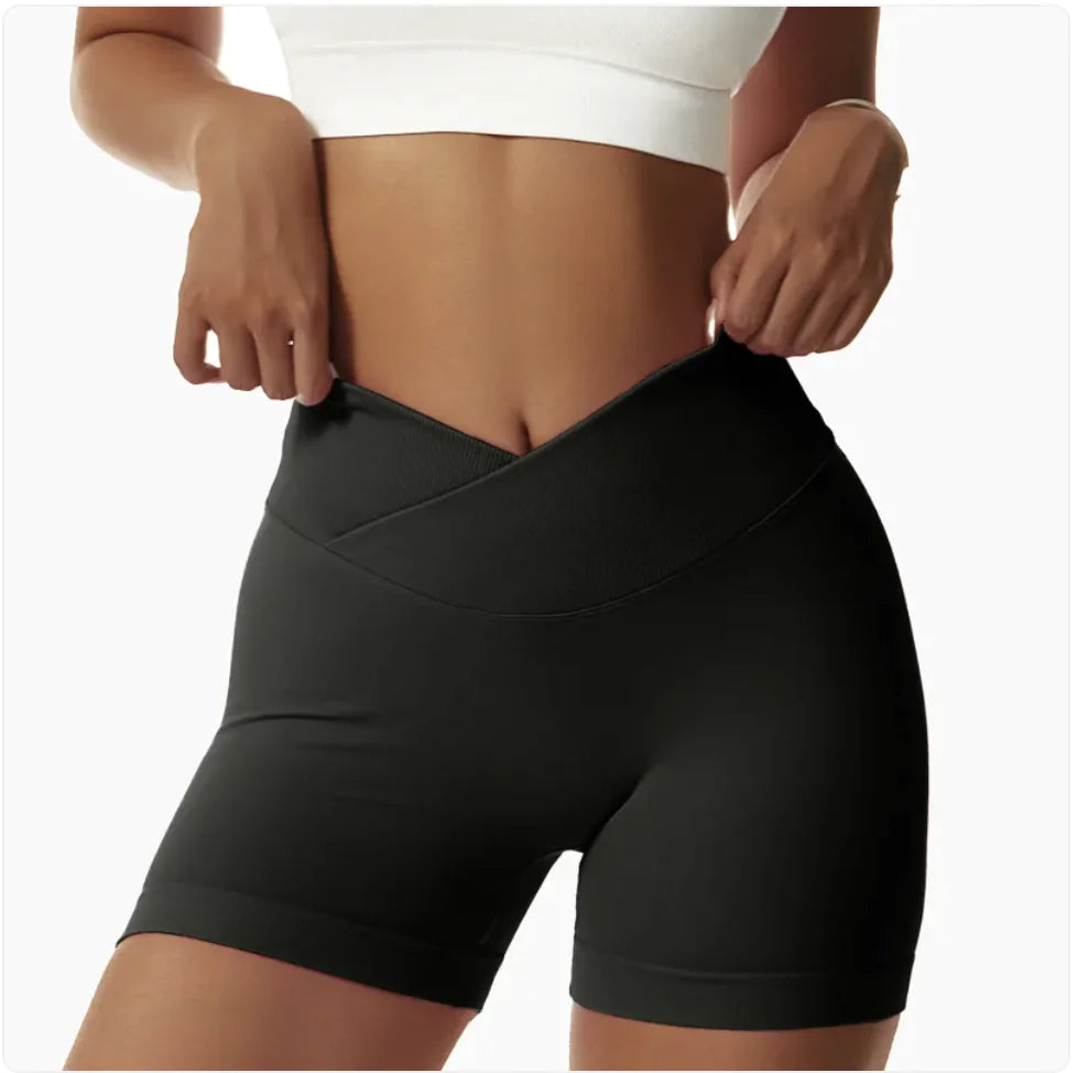 High-Waist Elastic Yoga Shorts with Peach-Lift Design