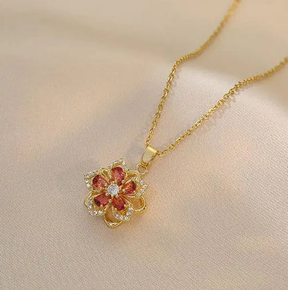 Women's Rotating Zircon Flower Necklace