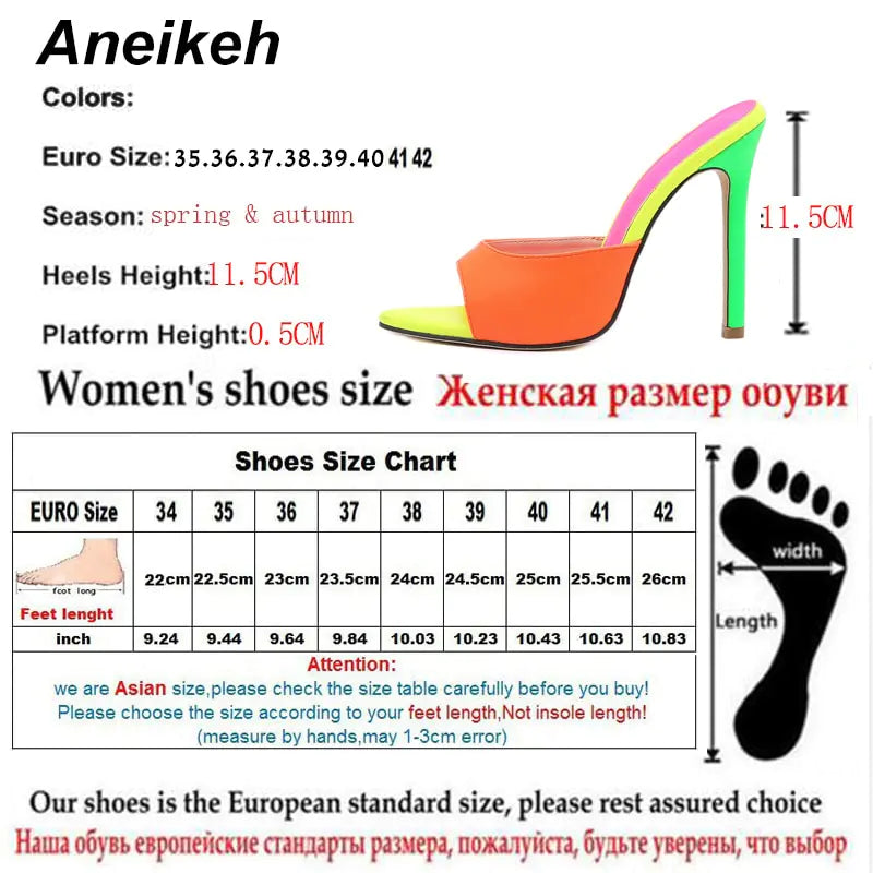 Aneikeh 2025 Orange Sandals Mules High Heels