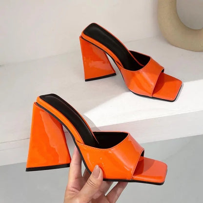 Slides Mules Summer Silk Thick Block Heels