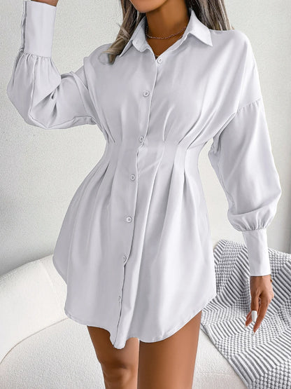 Women Casual Buttons Long Sleeve Shirt Dress Autumn 2023 Clothing White Blue Army Green