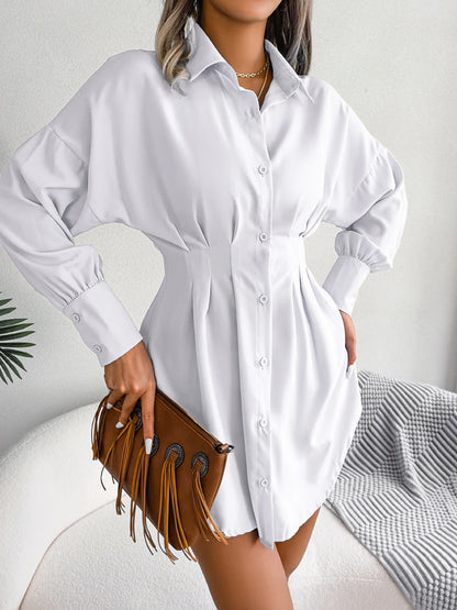 Women Casual Buttons Long Sleeve Shirt Dress Autumn 2023 Clothing White Blue Army Green