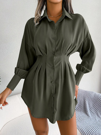 Women Casual Buttons Long Sleeve Shirt Dress Autumn 2023 Clothing White Blue Army Green