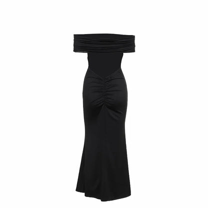 Mozision Strapless Backless Sexy Maxi Dress For Women Black Solid Off-shoulder Sleeveless Bodycon Club Party Long Dress Elegant