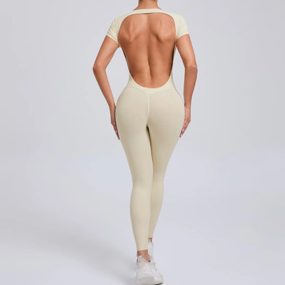 New Yoga Jumpsuit OPEN BACK TEE BODYSUIT Tight Fitting Hip Lifting Exercise Fitness Clothing Breathable Cycling Jersey