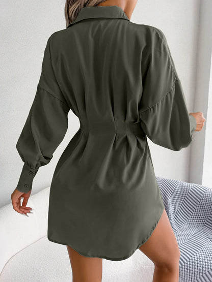 Women Casual Buttons Long Sleeve Shirt Dress Autumn 2023 Clothing White Blue Army Green