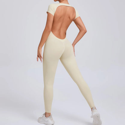 New Yoga Jumpsuit OPEN BACK TEE BODYSUIT Tight Fitting Hip Lifting Exercise Fitness Clothing Breathable Cycling Jersey