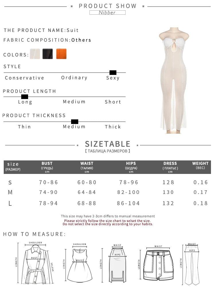 Nibber Patchwork See Through Maxi Slim Dress Women Sexy Mesh Coquette Strapless Fit Beach Party Recreation Metal Ring Vestido