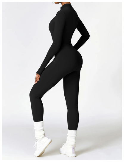 Zipper Yoga Rompers Long Sleeved One-piece Women's Sportswear Gym Jumpsuits Workout High-intensity Fitness Skin-tight Garment