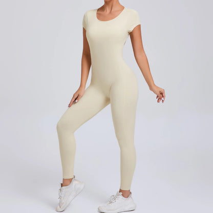 New Yoga Jumpsuit OPEN BACK TEE BODYSUIT Tight Fitting Hip Lifting Exercise Fitness Clothing Breathable Cycling Jersey