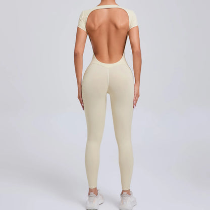 New Yoga Jumpsuit OPEN BACK TEE BODYSUIT Tight Fitting Hip Lifting Exercise Fitness Clothing Breathable Cycling Jersey