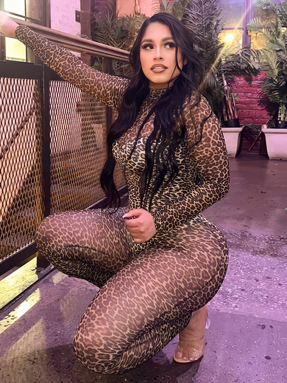 Sexy Wild Leopard See Through Jumpsuit