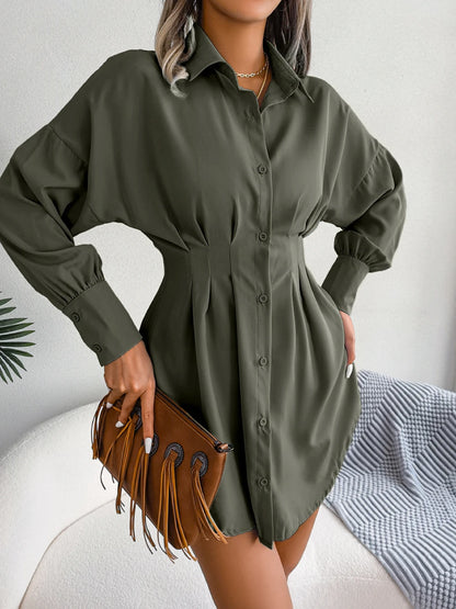 Women Casual Buttons Long Sleeve Shirt Dress Autumn 2023 Clothing White Blue Army Green