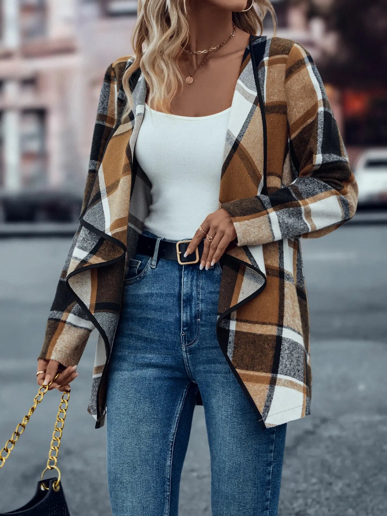 European and American cross-border women's fashionable and elegant plaid printed slim fit jacket