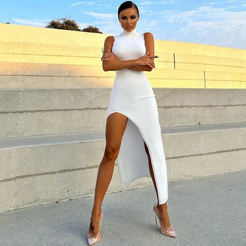 Hawthaw Women Fashion Party Club Evening Streetwear Bodycon White Midi Dress 2024 Summer Clothes Wholesale Items For Business