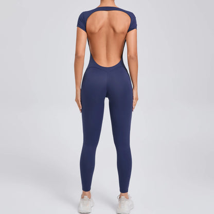 New Yoga Jumpsuit OPEN BACK TEE BODYSUIT Tight Fitting Hip Lifting Exercise Fitness Clothing Breathable Cycling Jersey