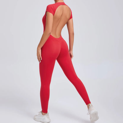 New Yoga Jumpsuit OPEN BACK TEE BODYSUIT Tight Fitting Hip Lifting Exercise Fitness Clothing Breathable Cycling Jersey