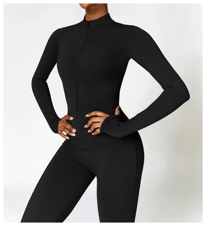 Zipper Yoga Rompers Long Sleeved One-piece Women's Sportswear Gym Jumpsuits Workout High-intensity Fitness Skin-tight Garment