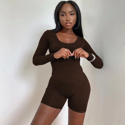 Autumn Black Playsuits For Women New Fashion Bodycon Long Sleeves O-Neck Rompers Casual Streetwear Sexy Sports Fitness Overall