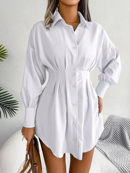 Women Casual Buttons Long Sleeve Shirt Dress Autumn 2023 Clothing White Blue Army Green