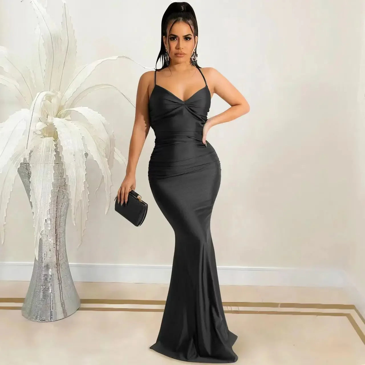 2024 New Lace Up Women Solid Satin Maxi Dress Backless Bodycon Sexy Streetwear Party Elegant Festival Evening Summer Long Dress