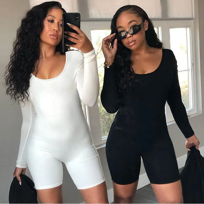 Autumn Black Playsuits For Women New Fashion Bodycon Long Sleeves O-Neck Rompers Casual Streetwear Sexy Sports Fitness Overall