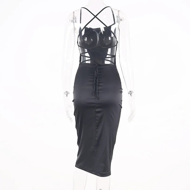 Sexy Solid Slip Suspenders Backless Dress Women 2023 Y2K Summer Elegant Sexy Slim Dress Strap Woman Evening Dress Birthday Party