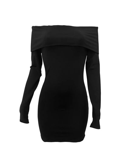 CM.YAYA 2024 Women Slash Neck Long Sleeve Ruched Mini Dress 2025 Winter Bodycon Sexy Streetwear Evening Night Club Party Dresses