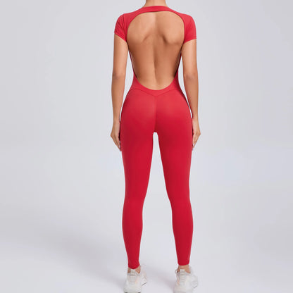 New Yoga Jumpsuit OPEN BACK TEE BODYSUIT Tight Fitting Hip Lifting Exercise Fitness Clothing Breathable Cycling Jersey