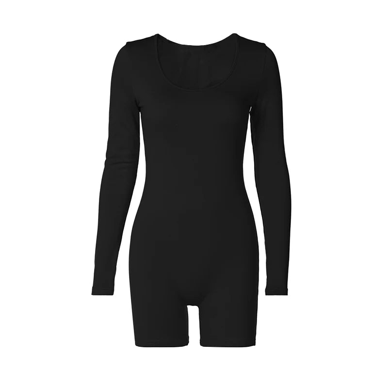 Autumn Black Playsuits For Women New Fashion Bodycon Long Sleeves O-Neck Rompers Casual Streetwear Sexy Sports Fitness Overall