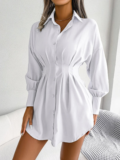 Women Casual Buttons Long Sleeve Shirt Dress Autumn 2023 Clothing White Blue Army Green