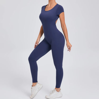 New Yoga Jumpsuit OPEN BACK TEE BODYSUIT Tight Fitting Hip Lifting Exercise Fitness Clothing Breathable Cycling Jersey