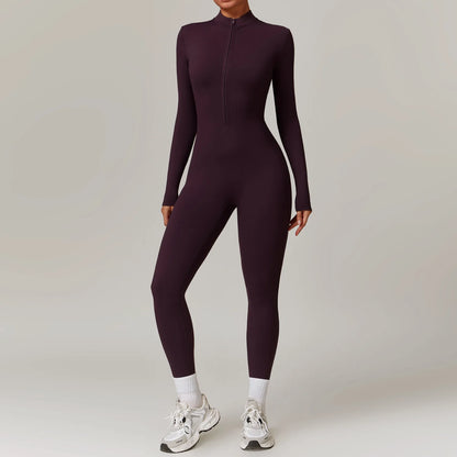 Zipper Yoga Rompers Long Sleeved One-piece Women's Sportswear Gym Jumpsuits Workout High-intensity Fitness Skin-tight Garment