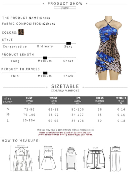 kliou Irregular Women Dresses Sexy Party Midnight Style Halter Lace Up Trend Printed Ruffle Vestidos Mujer Clubwear Y2K Bodycon