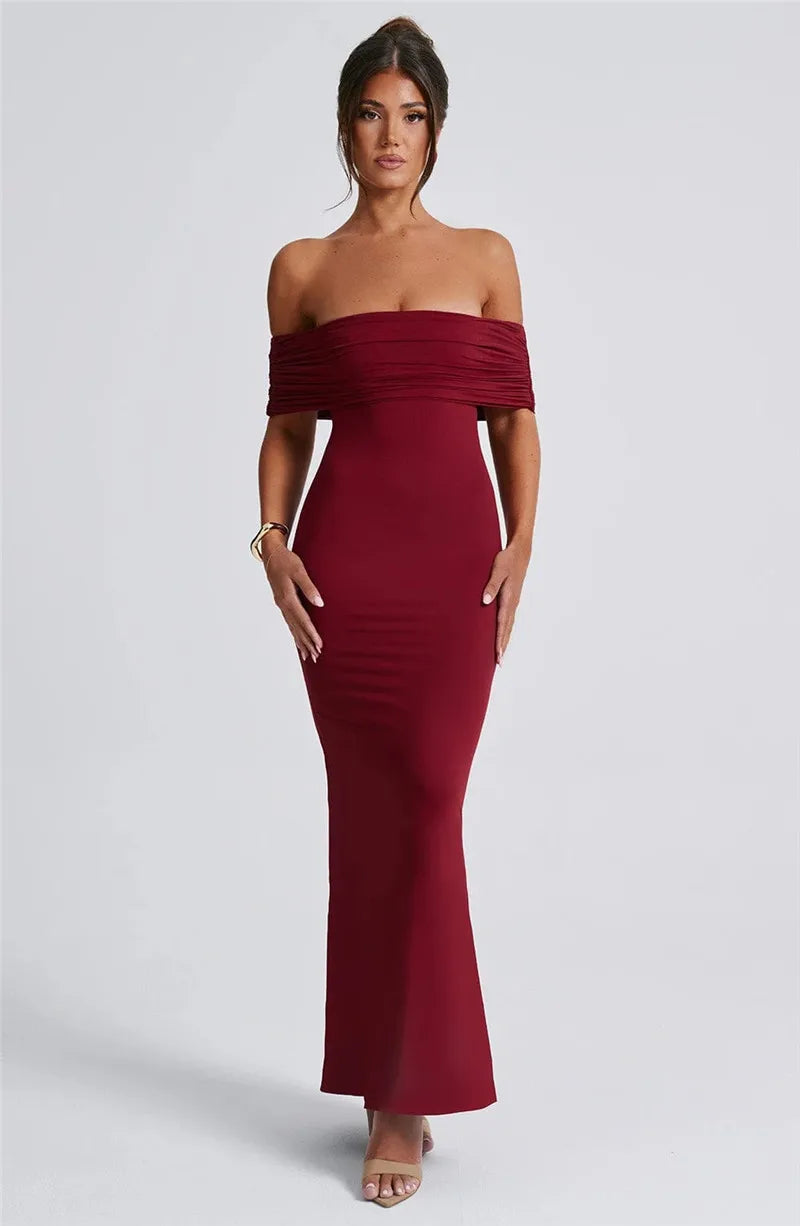 Mozision Strapless Backless Sexy Maxi Dress For Women Black Solid Off-shoulder Sleeveless Bodycon Club Party Long Dress Elegant