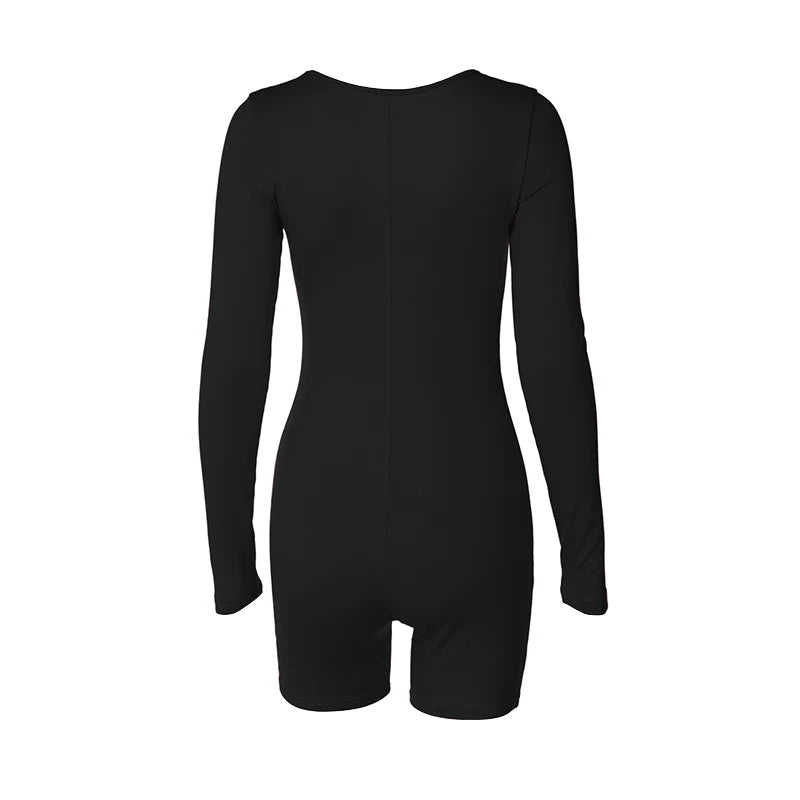 Autumn Black Playsuits For Women New Fashion Bodycon Long Sleeves O-Neck Rompers Casual Streetwear Sexy Sports Fitness Overall