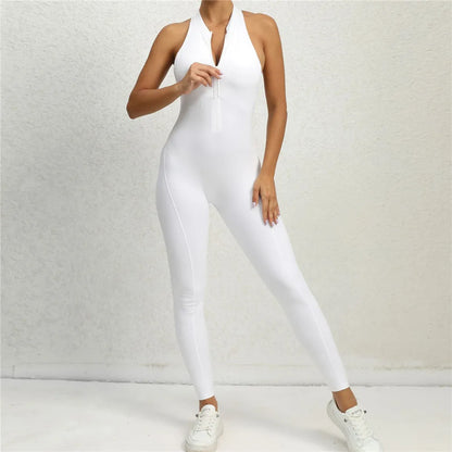 2024 Zipper Women Tracksuit Pad Yoga Set One Piece Jumpsuit Workout Scrunch Legging Rompers Sport Gym Active Suit Exercise Wear