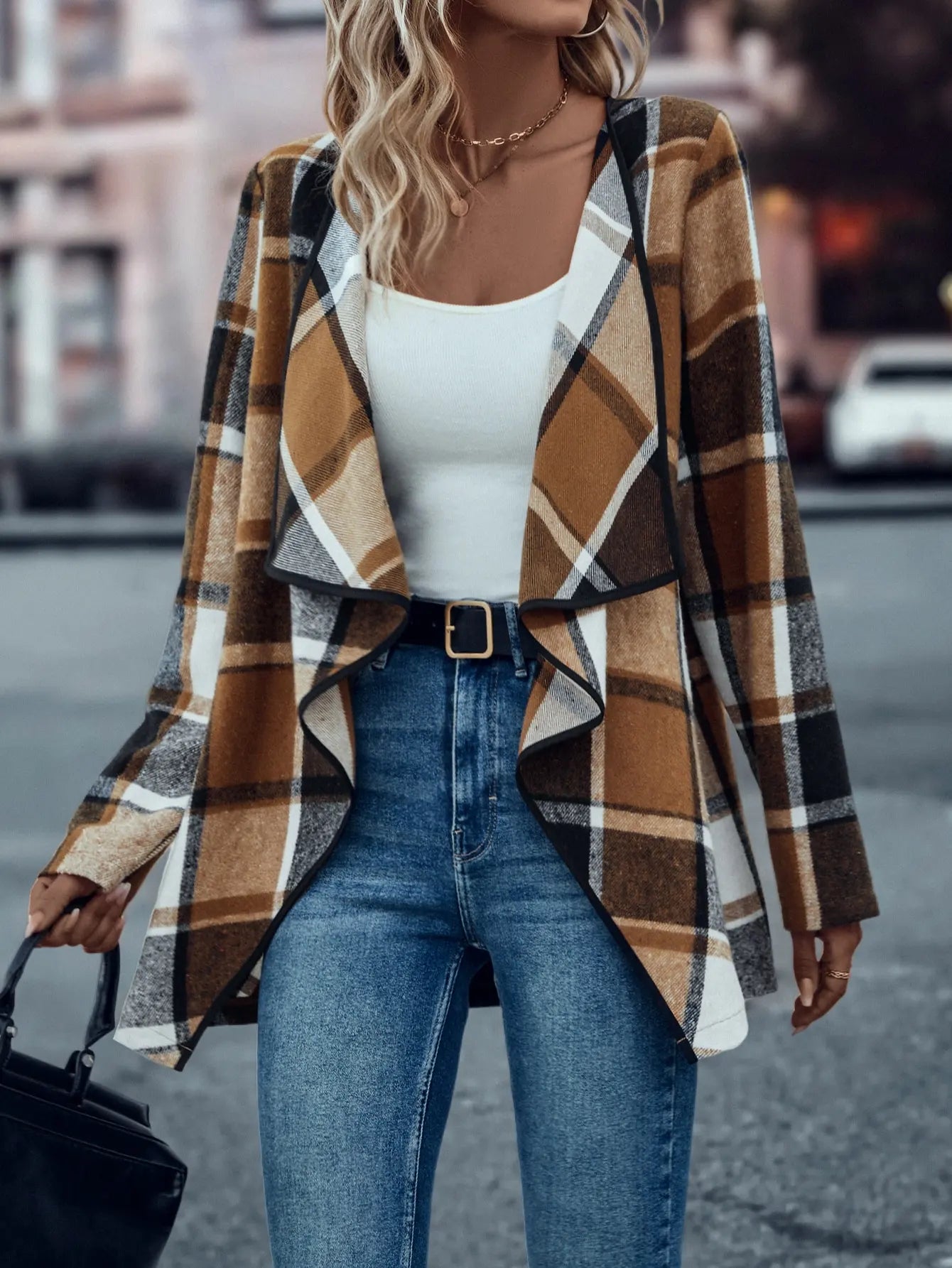 European and American cross-border women's fashionable and elegant plaid printed slim fit jacket