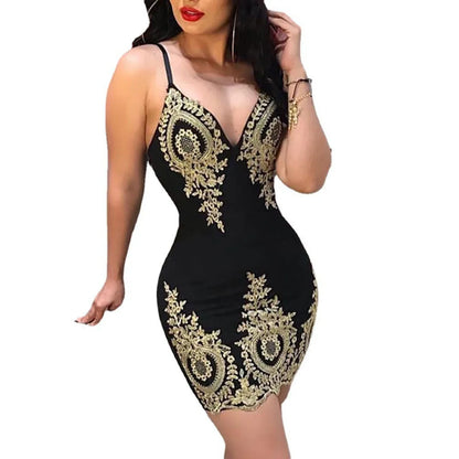 2024 Europe and the United States wrapped hip dress halter lace sexy V-neck tight nightclub skirt