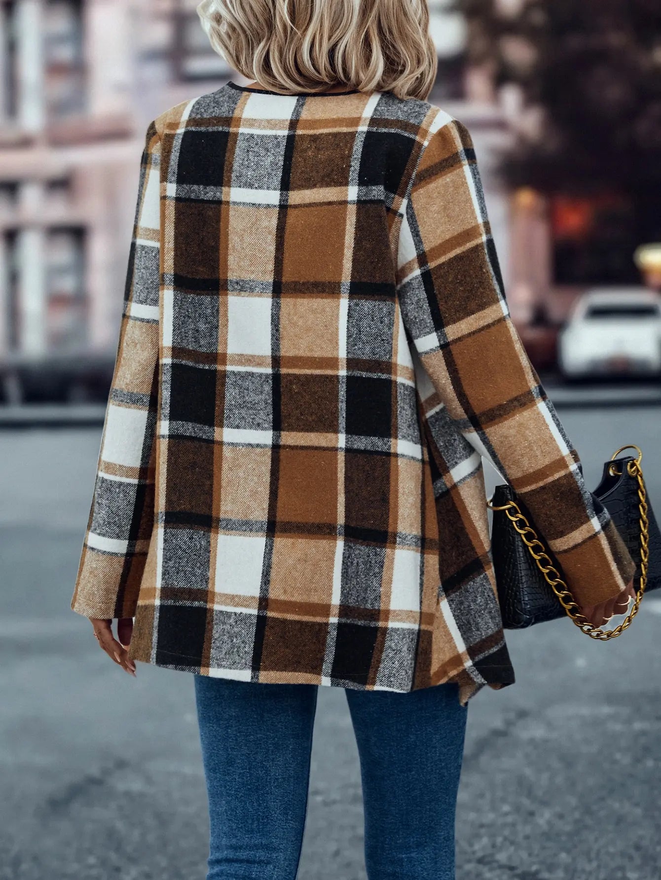 European and American cross-border women's fashionable and elegant plaid printed slim fit jacket