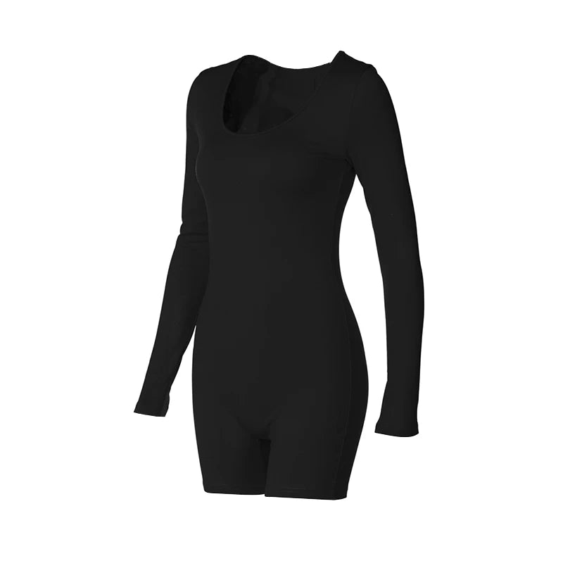 Autumn Black Playsuits For Women New Fashion Bodycon Long Sleeves O-Neck Rompers Casual Streetwear Sexy Sports Fitness Overall