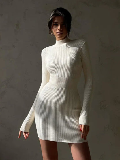 High-Neck Knitted Midi Dress