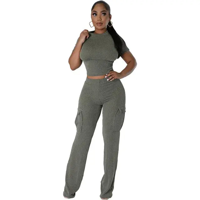 High Waist Straight Pants Two Piece