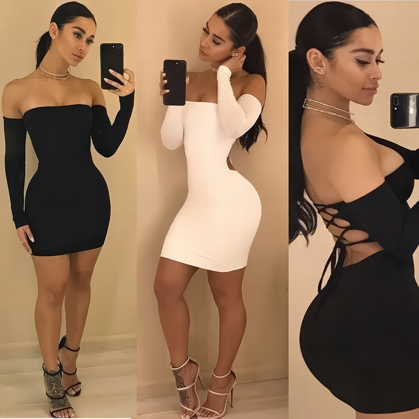 Strapless long sleeve backless night dress