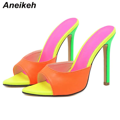 Aneikeh 2025 Orange Sandals Mules High Heels